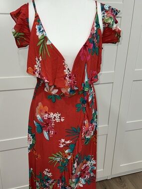 New Look Red Floral Wrap Maxi Dress
